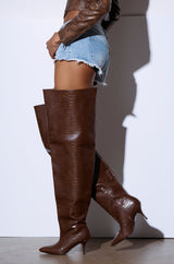 AZALEA WANG HALINA BROWN CROC STILETTO BOOT