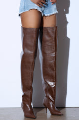 AZALEA WANG HALINA BROWN CROC STILETTO BOOT