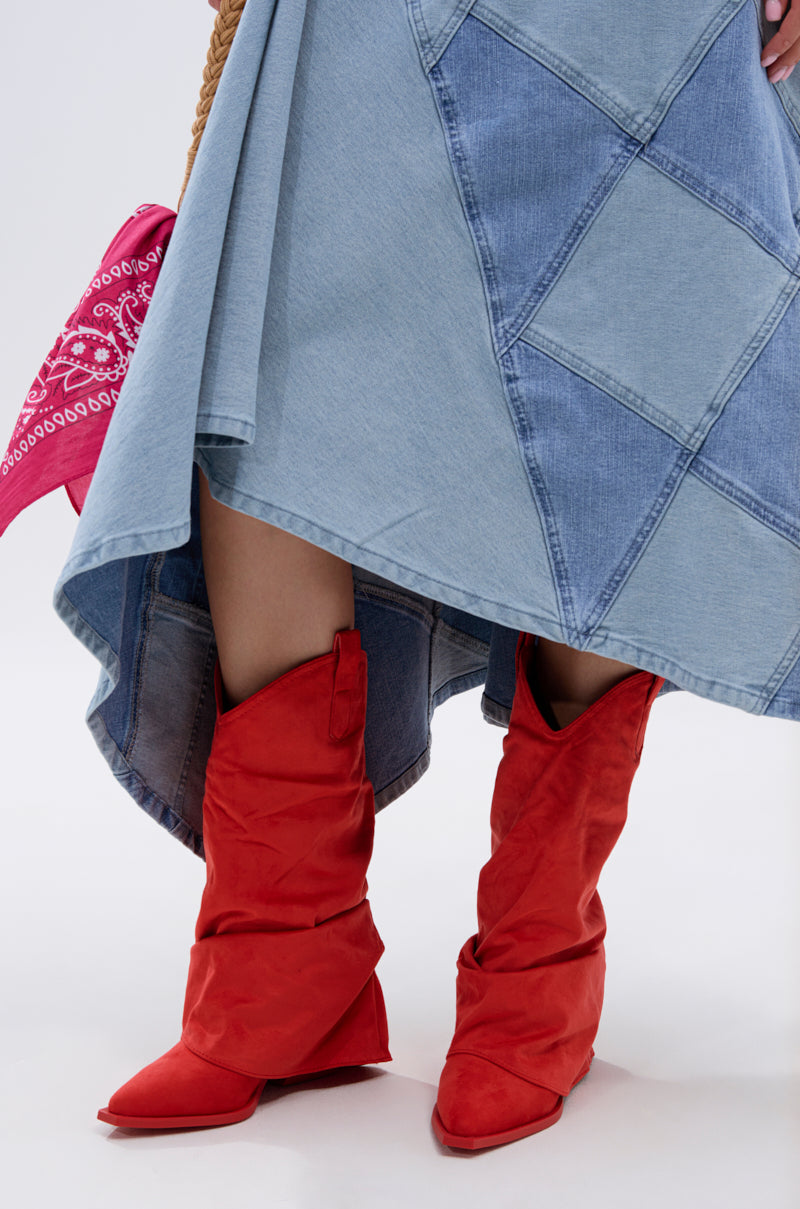 AZALEA WANG HAWKSTON RED RUCHED WESTERN BOOTIE