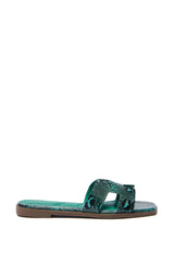 AKIRA  HOWDY GREEN SNAKE SLIP ON SANDAL