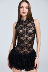 I'M OUTSIDE BACKLESS LACE MINI DRESS