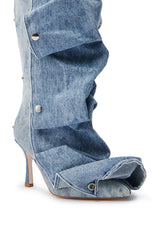AZALEA WANG IMOGINE DENIM SNAP BOOT