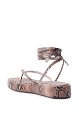 AKIRA IRVINE BROWN SNAKE LACE UP FLAT SANDAL