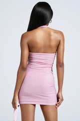 JUST A GIRL METALLIC MINI DRESS IN LILAC