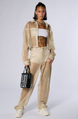 ALL THAT MESH WIDE LEG SNAP PANTS IN BEIGE