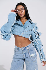 SNAP OUT OF IT ULTRA CROP MOTO IN DENIM
