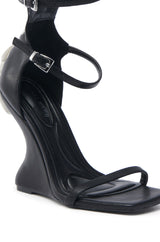 AZALEA WANG ISAAK BLACK WITH WHITE LACES WEDGE SANDAL