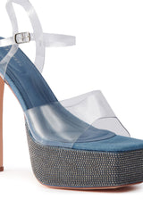 AZALEA WANG ISAURA DENIM PLATFORM RHINESTONE SANDAL