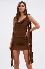 GET LIKE ME BACKLESS MINI DRESS IN CHOCOLATE