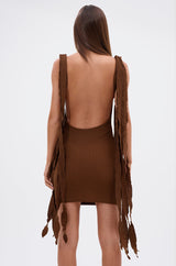 GET LIKE ME BACKLESS MINI DRESS IN CHOCOLATE