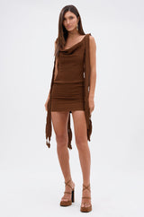 GET LIKE ME BACKLESS MINI DRESS IN CHOCOLATE