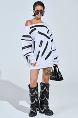 ZIP ZAP OFF THE SHOULDER SWEATSHIRT DRESS-GREY MULTI