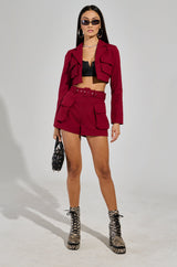 BETTER LUCK UTILITY POCKET SHORTS IN BURGUNDY