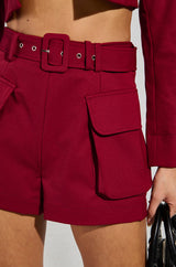 BETTER LUCK UTILITY POCKET SHORTS IN BURGUNDY