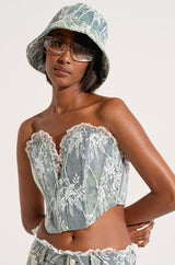 VERONICA FLORAL LACE DENIM CORSET