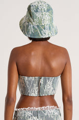VERONICA FLORAL LACE DENIM CORSET