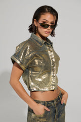 ALL ABOUT THAT SHINE BUTTON DOWN TOP