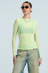 PAXTON SEXY DOUBLE LINED MESH LONG SLEEVE TOP