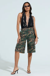 PAXTON SEXY RUCHED PLUNGE MESH HALTER BODYSUIT IN BLACK