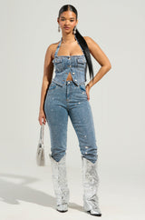 JOLIE RHINESTONE EMBELLISHED DENIM CORSET
