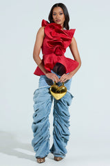 MISS FASHIONISTA SLEEVELESS RUFFLE PEPLUM BLOUSE IN RED