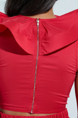 MISS FASHIONISTA SLEEVELESS RUFFLE PEPLUM BLOUSE IN RED