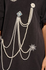 DRIPPING IN JEWELS EMBELLISHED T SHIRT IN HEATHER GREY