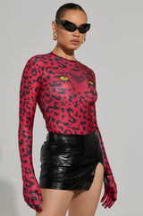HERE KITTY GLOVED CHEEKY BODYSUIT IN BURGUNDY