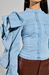 SEIZE THE DAY LONG SLEEVE FLOUNCE DENIM TOP