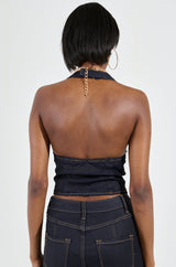 NEVER CHANGE UP WAX EFFECT JEAN TOP