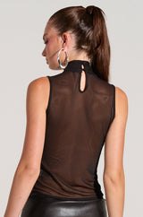 DANIELA FRINGE DETAIL SLEEVELESS MESH TOP IN BLACK