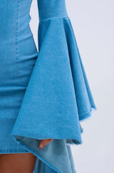 SHE'S ROYAL DENIM LONG SLEEVE MINI DRESS