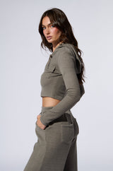EYES ON ME RIB KNIT ZIP UP IN GREY