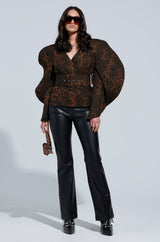 BLOW HIM A KISS BELTED CHEETAH BLOUSE