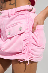 WORK FOR IT MINERAL WASHED MINI SKIRT IN PINK