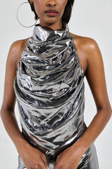 MIAMI NIGHTS HALTER NECK TOP IN SILVER