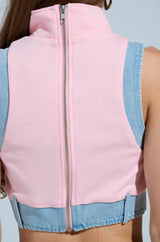 HEADS UP QUARTER ZIP SLEEVELESS SWEATSHIRT IN PINK