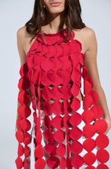 LIGHTS FLASHING HALTER TIE NECK TOP IN RED
