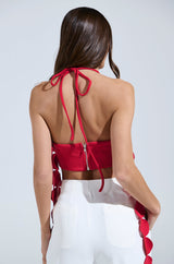 LIGHTS FLASHING HALTER TIE NECK TOP IN RED