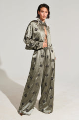 SUNSET DREAMS SATIN BUTTON DOWN TOP IN SAGE