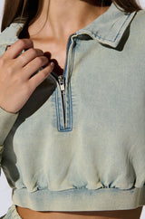 SOCIAL STATUS PULLOVER DENIM SWEATSHIRT