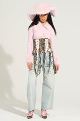 ANGEL EYES FUR TRIM CARDIGAN IN PINK