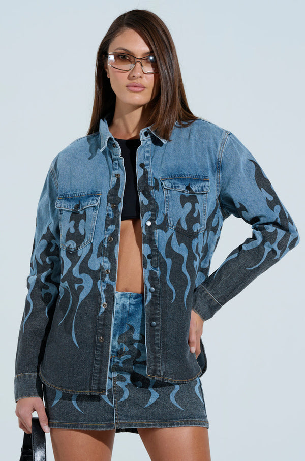 FIRE TO MY FLAME DENIM SHIRT