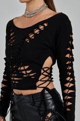 RIP ME OUT DISTRESSED LONG SLEEVE TOP