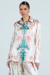 FLORAL GARDEN OVERSIZED SATIN BLOUSE