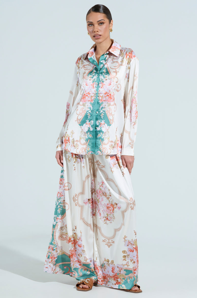 FLORAL GARDEN OVERSIZED SATIN BLOUSE