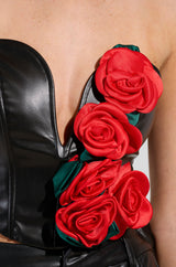 ROSE PETALS CORSET TOP IN BLACK MULTI