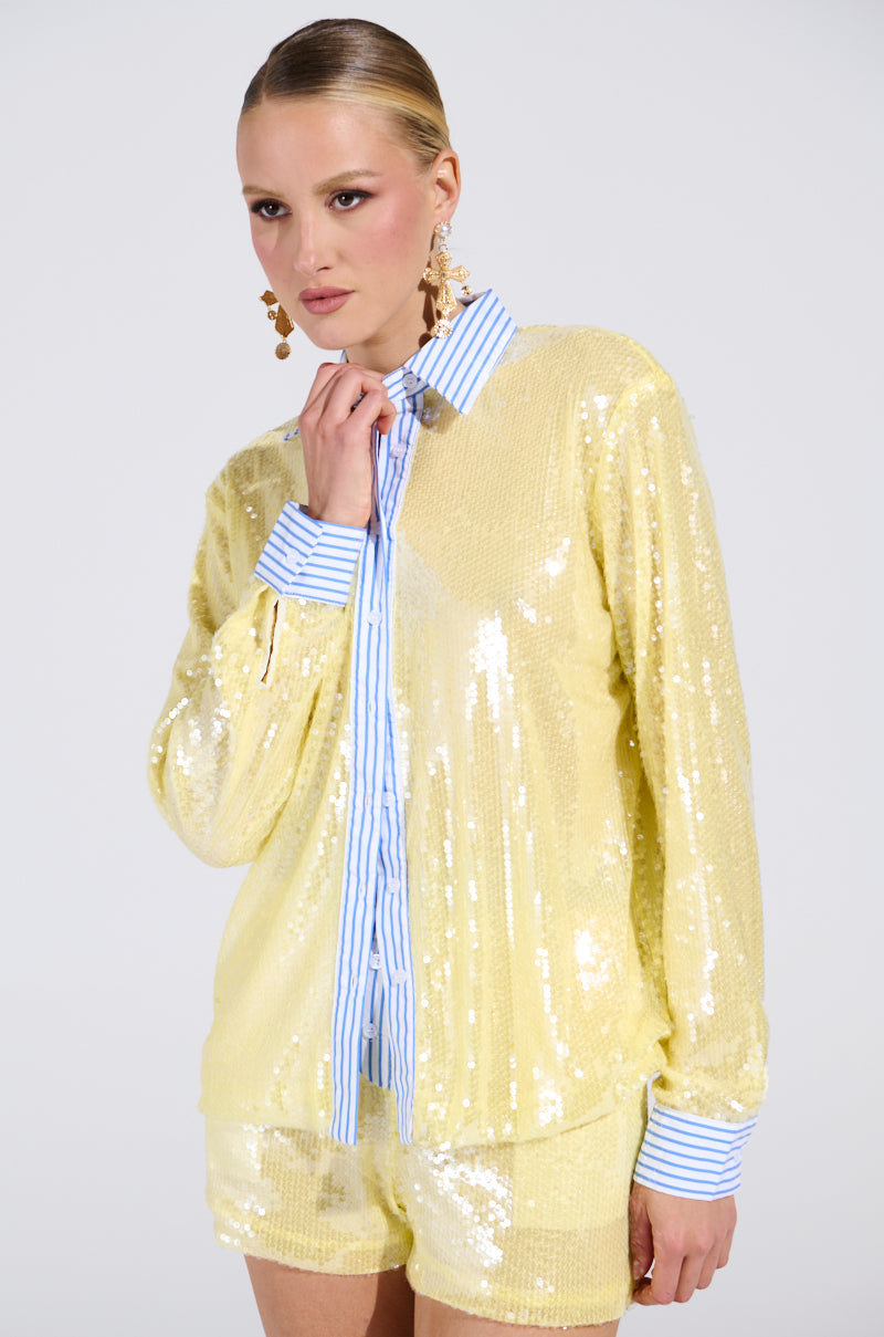 DOLLY SEQUIN BUTTON DOWN TOP