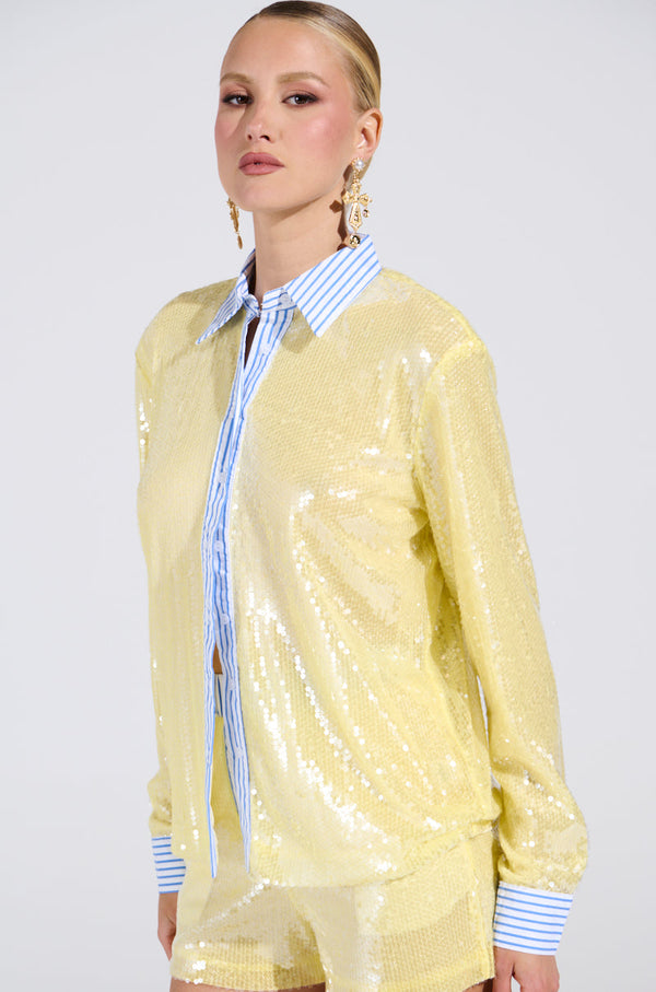 DOLLY SEQUIN BUTTON DOWN TOP