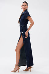 CHELSEA BUTTON SIDE DENIM MAXI DRESS